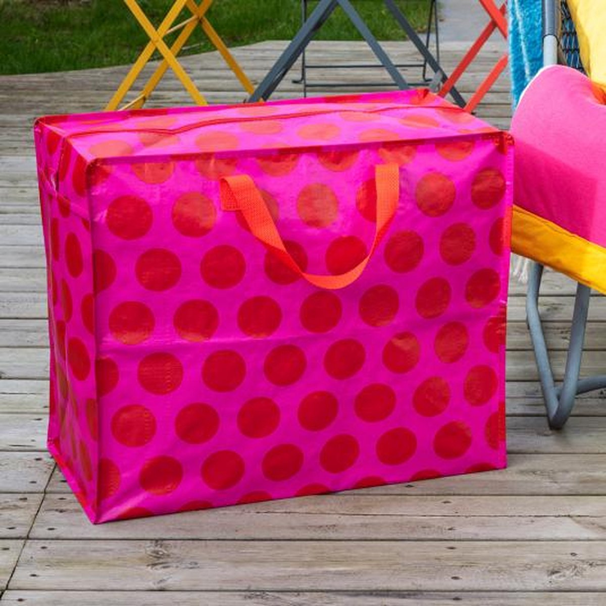 XXL tas / Jumbo shopper Spotlight red on pink - Roze met rode stip