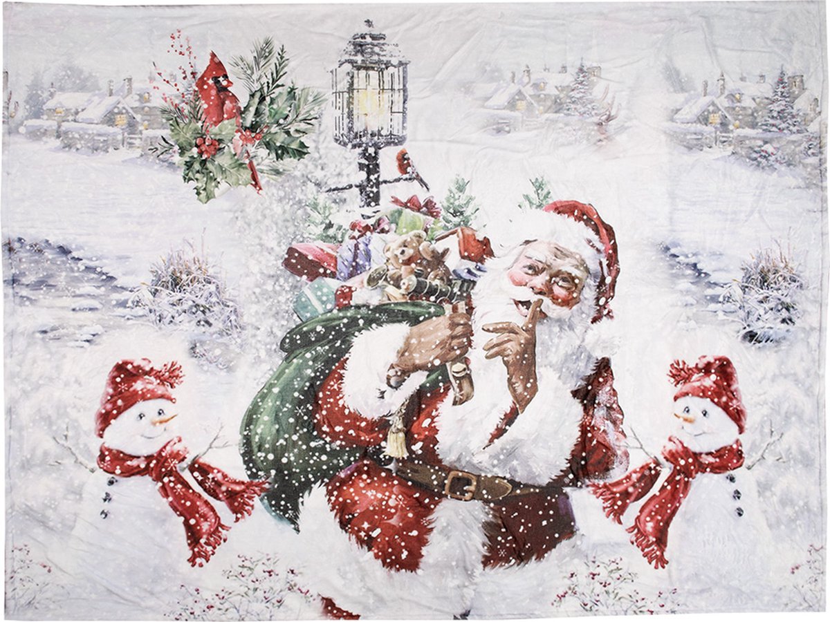 Clayre & Eef Plaid 130x170 cm Wit Rood Polyester Kerstman Deken