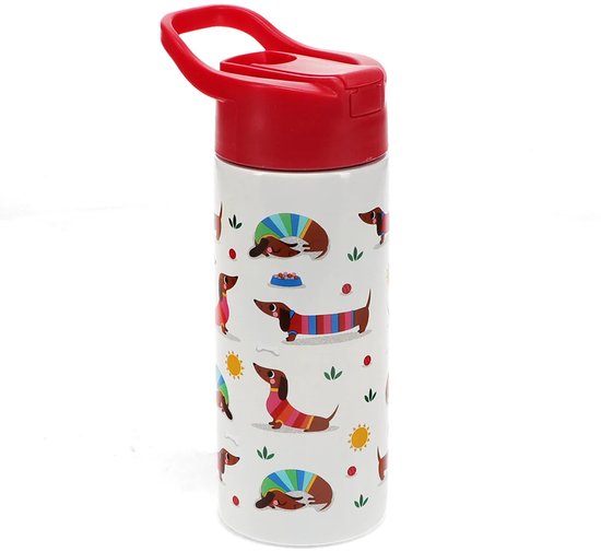 Drinkfles roestvrijstaal met drinktuit Teckel / Sausage dog van Rex London