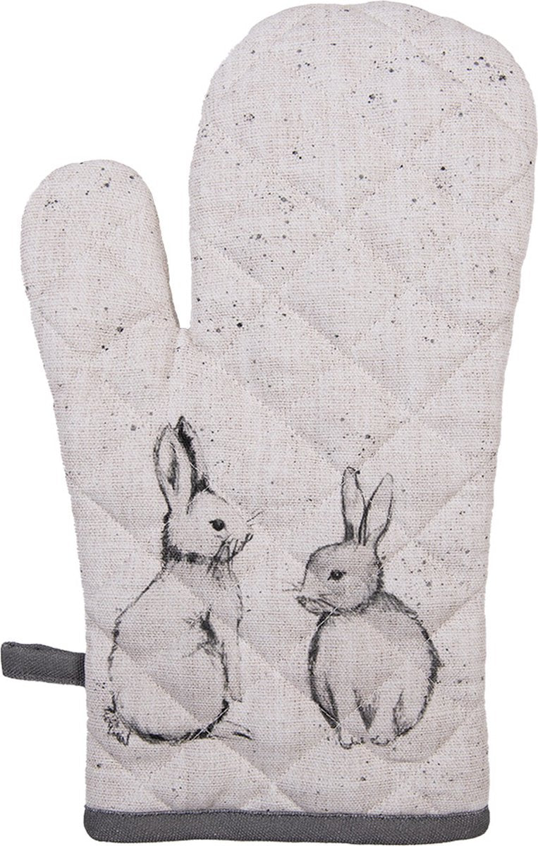 Clayre &amp; Eef Ovenwant 18x30 cm Beige Grijs Katoen Konijn