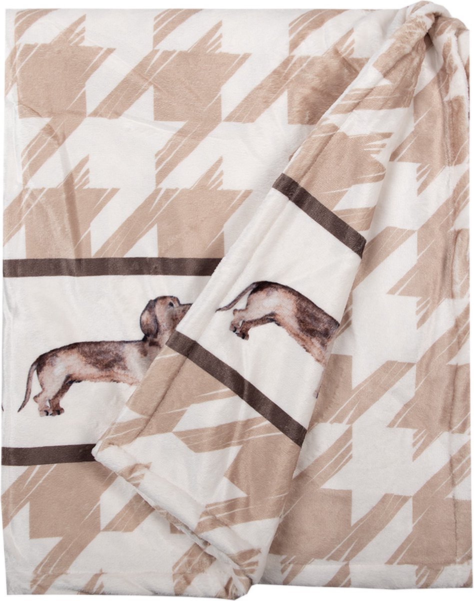 Clayre & Eef Plaid 130x170 cm Bruin Wit Polyester Teckels Deken