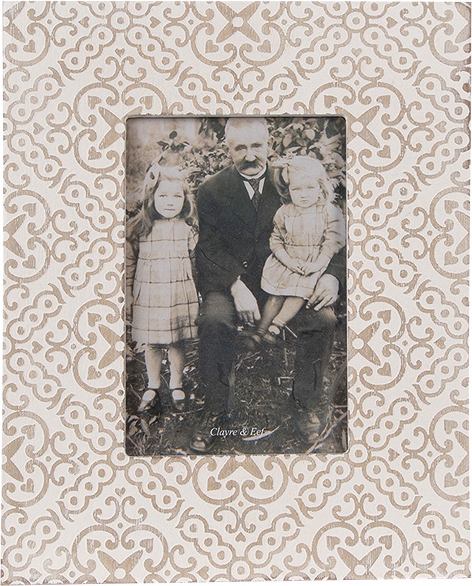 Clayre & Eef Fotolijst 10x15 cm Wit Beige Hout Glas Rechthoek Fotokader