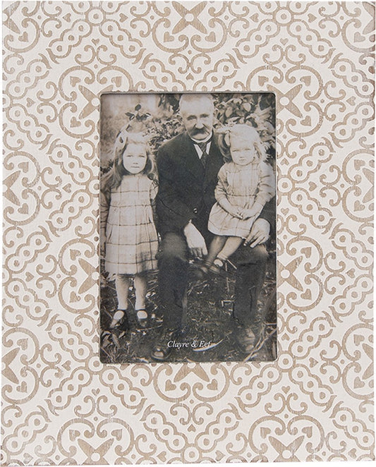 Clayre & Eef Fotolijst 10x15 cm Wit Beige Hout Glas Rechthoek Fotokader