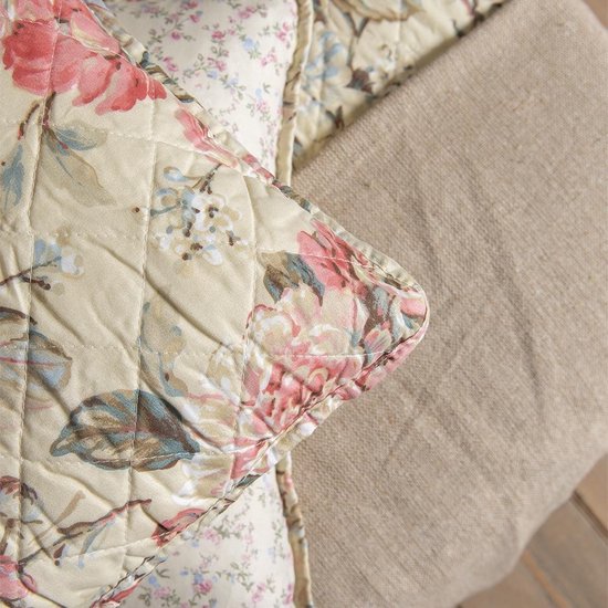 Clayre & Eef Kussenhoes 40*40 cm Beige Roze Polyester Katoen Vierkant Bloemen Sierkussenhoes Kussen hoes