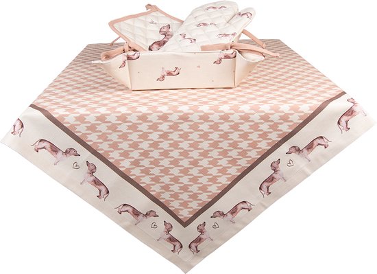 Clayre & Eef Ovenwant 18x30 cm Beige Katoen Teckel Ovenhandschoen Cadeau voor haar