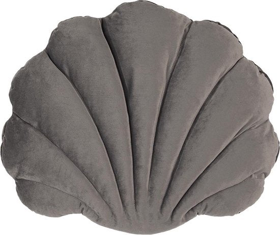 Clayre & Eef Sierkussen Schelp 38*48*6 cm Grijs Polyester Kussenhoes met Kussenvulling