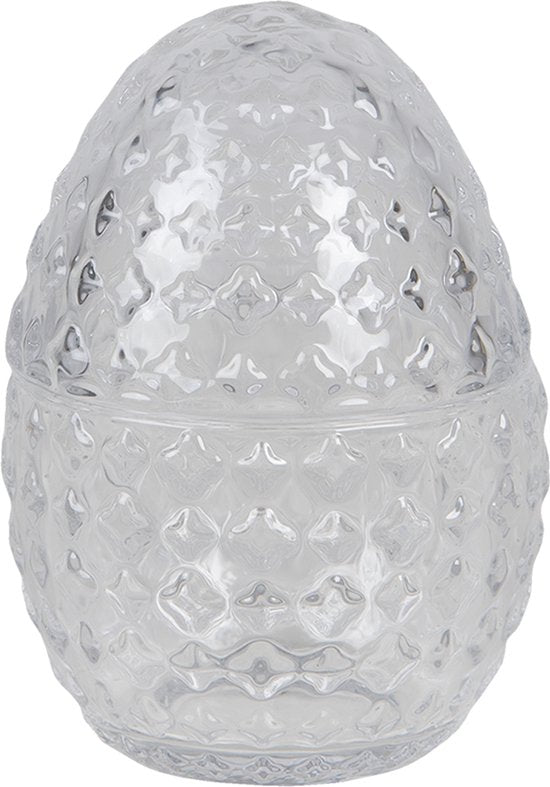 Clayre & Eef Bonbonniere met deksel Ei Ø 9*12 cm Transparant Glas Bonbonschaaltje Bonbonniere Kristal Decoratie Schaal