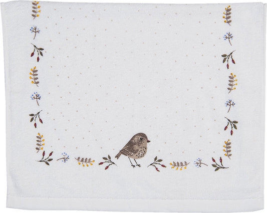 Clayre & Eef Gastendoekje 40x66 cm Beige Bruin Katoen Vogel Toilet handdoek Kleine handdoek Gastendoek