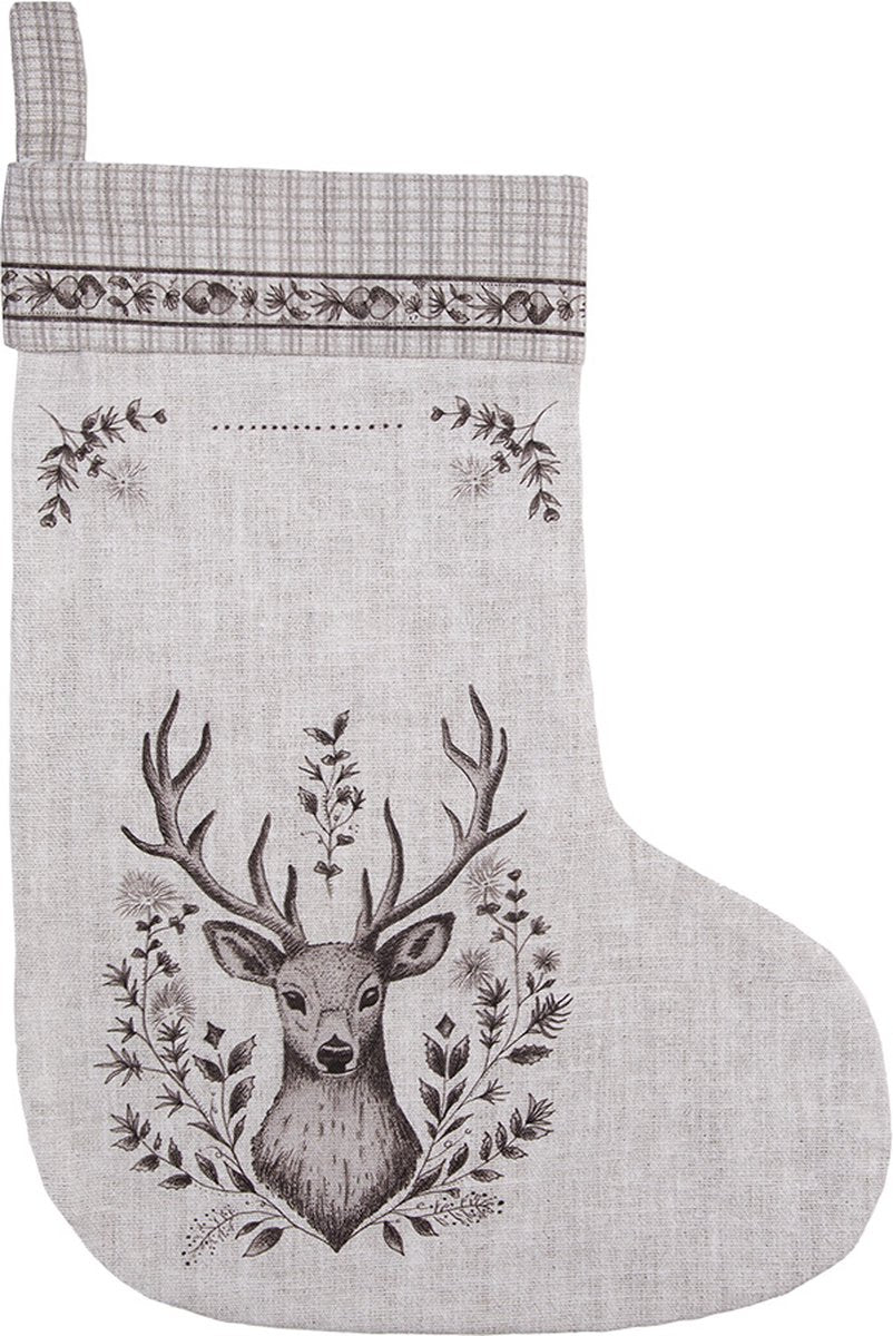 Clayre & Eef Kerstsok 30x40 cm Beige Katoen Hert