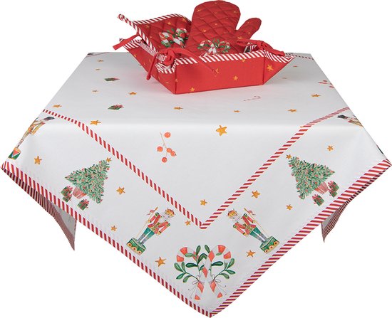 Clayre & Eef Ovenwant 18x30 cm Wit Rood Katoen Notenkrakers Ovenhandschoen Cadeau voor haar