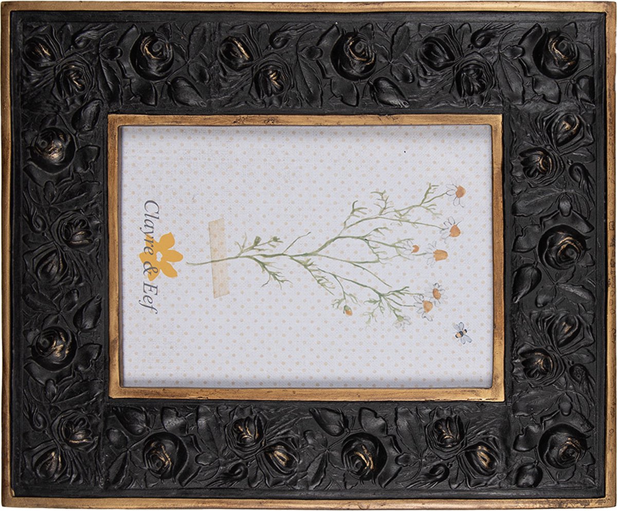 Clayre & Eef Fotolijst 13x18 cm Zwart Goudkleurig Kunststof Glas Rechthoek Fotokader