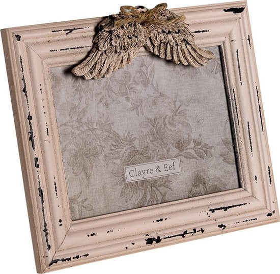 Clayre & Eef Fotolijst 24*3*19 cm / 13*18 cm Roze MDF, Glas Rechthoek Vleugels Fotokader Wissellijst Foto Frame