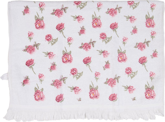 Clayre & Eef Gastendoekje 40x66 cm Wit Roze Katoen Roosjes Toilet Handdoek