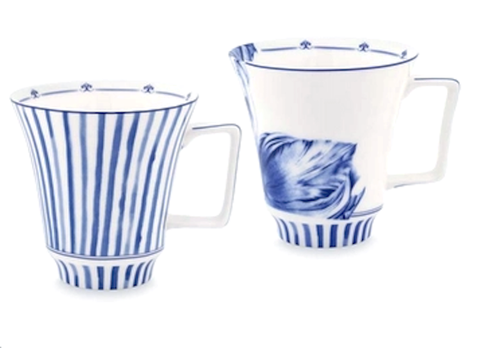 Heinen Delfts Blauw Sharing Moments - Mok - Tulip Stripes - Set van 2