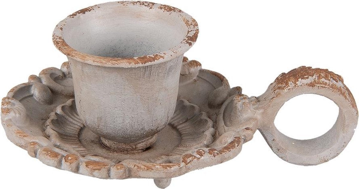 Clayre & Eef Kandelaar 9x6x4 cm Grijs Ijzer Kaarsenstandaard Kaarsenhouder