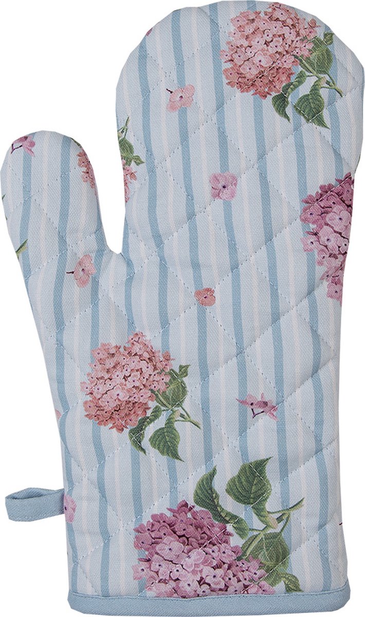Clayre & Eef Ovenwant 18x30 cm Blauw Roze Katoen Hortensia Ovenhandschoen