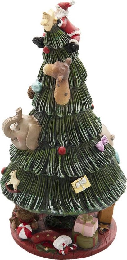 Clayre & Eef Muziekdoos Kerstboom Ø 12*24 cm Groen Rood Kunststof Kerstdecoratie Beeld Decoratief Figuur Decoratieve Accessoires
