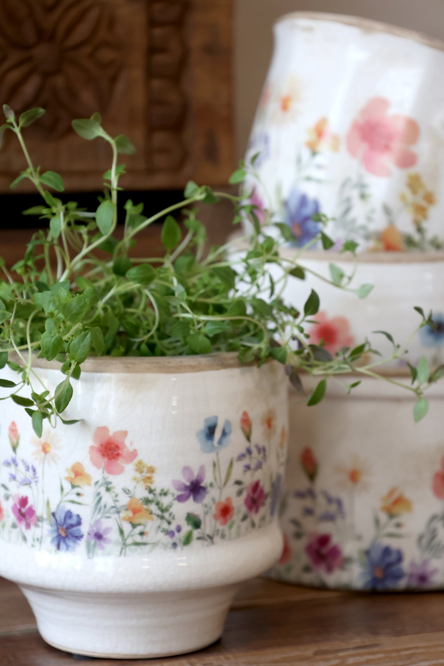 Chic Antique Fleurville Bloempot / Plantenpot – Met Wilde Bloemen decoratie – Frans-landelijke Decoratie