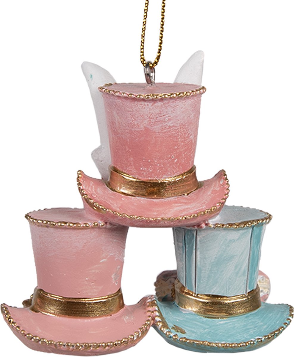 Clayre & Eef Paashanger Hoed 7 cm Roze Blauw Polyresin Decoratie Hanger