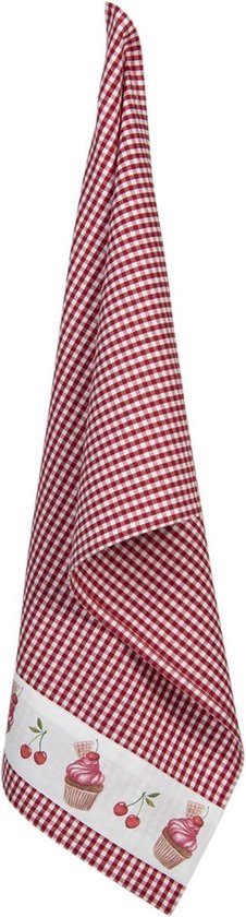 Clayre & Eef Theedoek 50*70 cm Rood Wit Katoen Cupcake Keukenhanddoek Keukendoek Vaatdoek