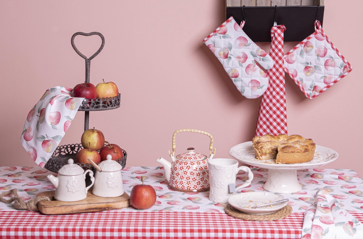 Clayre & Eef Theedoek 50x70 cm Rood Wit Katoen Ruit Keukenhanddoek