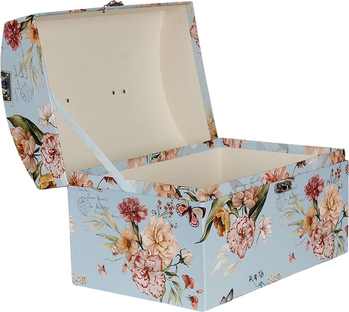Clayre & Eef Decoratie Koffer Set van 3 30x20x20 /26x18x18/22x15x15 cm Blauw Karton Rechthoek Bloemen