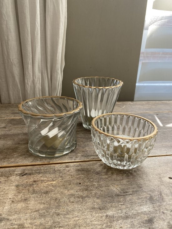 De Weldaad set van 3 waxinelichthouders met gouden randjes