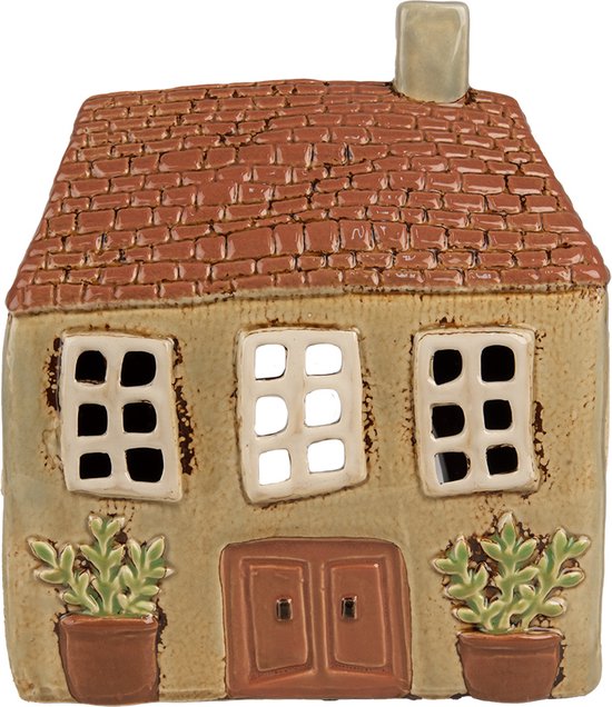 Clayre & Eef Waxinelichthouder Huis 17x10x19 cm Groen Oranje Keramiek