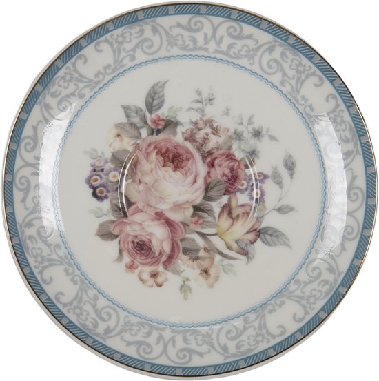 Clayre & Eef Tea for One 16*10*14 cm / 400 ml / 250 ml Blauw Wit Porselein Bloemen Theepot set Cadeau voor haar Theepot met Kopje