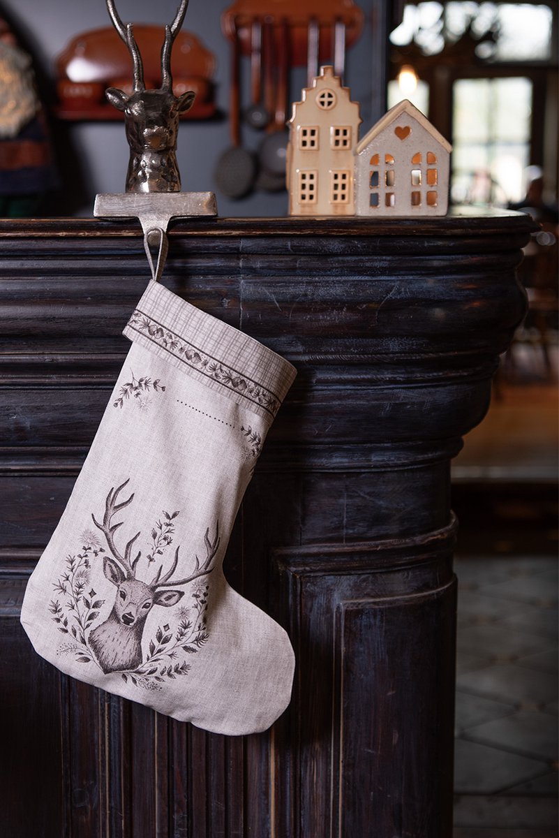 Clayre & Eef Kerstsok 30x40 cm Beige Katoen Hert