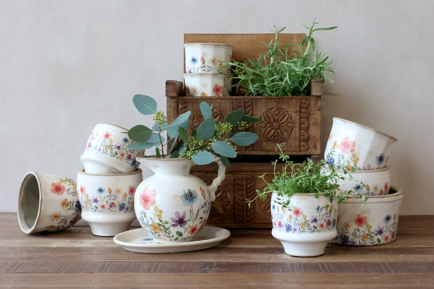 Chic Antique Fleurville Kan met Gedraaide Handgreep – Decoratieve schenkkan voor Bloemen & Interieur – Landelijke Stijl