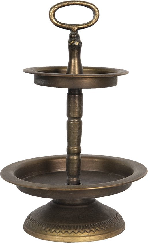 Clayre & Eef Etagère 2 laags Ø 22*34 cm Bruin Ijzer Serveerschaal