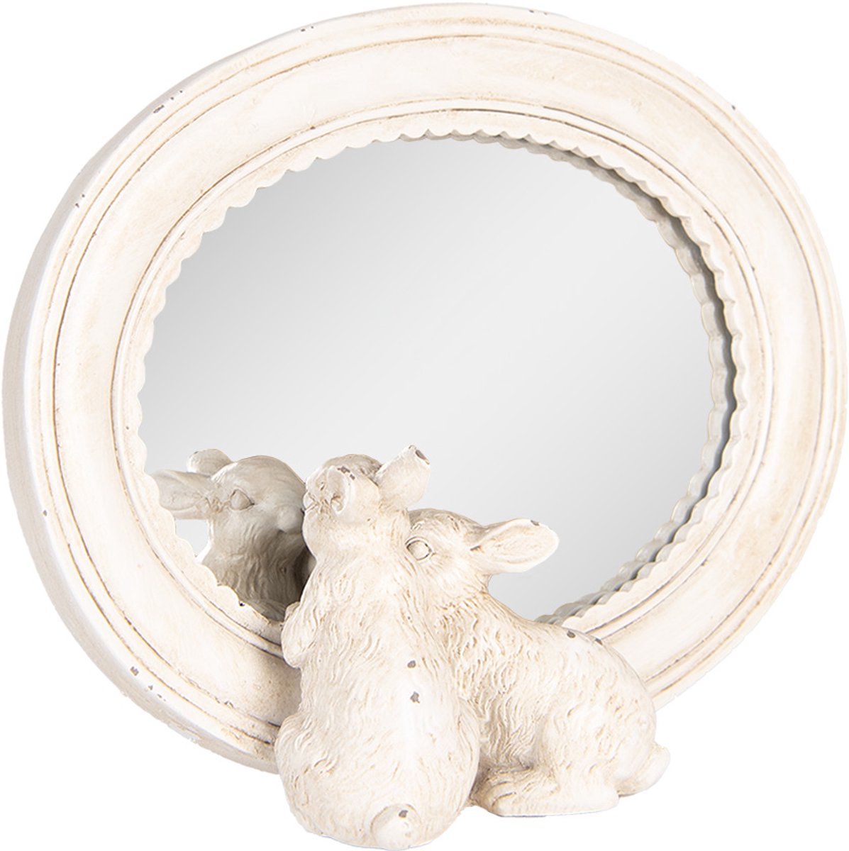 Clayre & Eef Tafelspiegel 22x5x17 cm Beige Kunststof Glas Ovaal Konijnen