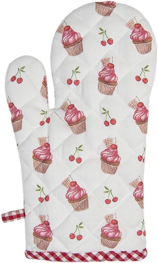 Clayre & Eef Ovenwant 16*30 cm Rood Katoen Cupcake Ovenhandschoen Cadeau voor haar