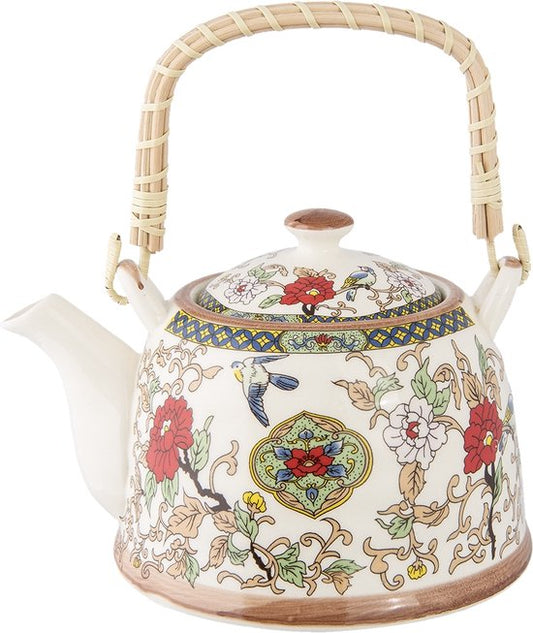 Clayre & Eef Theepot met Filter 700 ml Meerkleurig Keramiek Rond Bloemen Theekan Cadeau voor haar Chinese Theepot