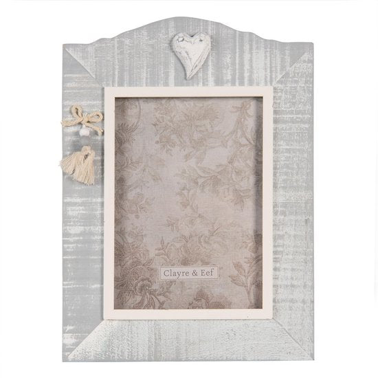Clayre & Eef Fotolijst 20*2*27 cm / 13*18 cm Grijs MDF Glas Rechthoek Fotokader Wissellijst Foto Frame