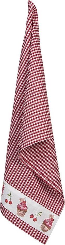 Clayre & Eef Theedoek 50*70 cm Rood Wit Katoen Cupcake Keukenhanddoek Keukendoek Vaatdoek
