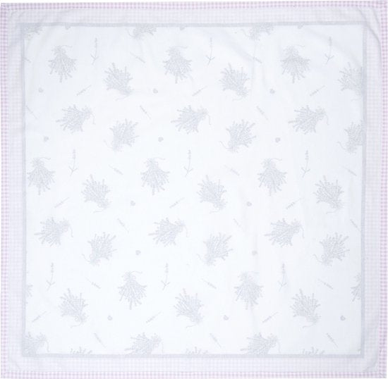 Clayre & Eef Vierkant Tafelkleed 100*100 cm Wit Groen Paars Katoen Vierkant Lavendel Tafellaken Tafellinnen Tafeltextiel