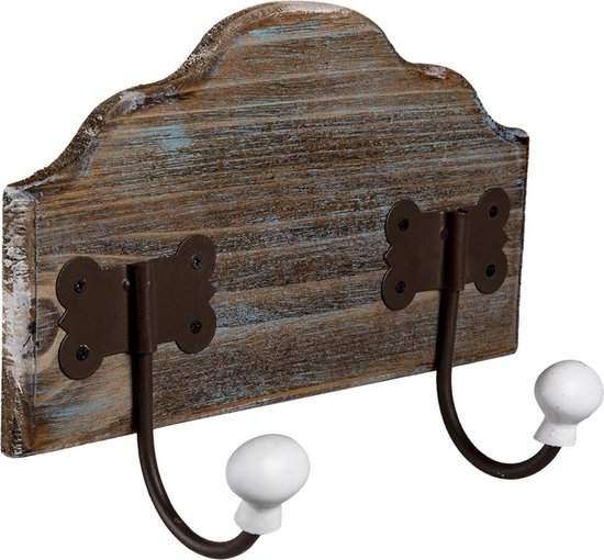 Clayre & Eef Wandkapstok 2 haken 25*9*19 cm Bruin Hout Ijzer Decoratieve kapstok