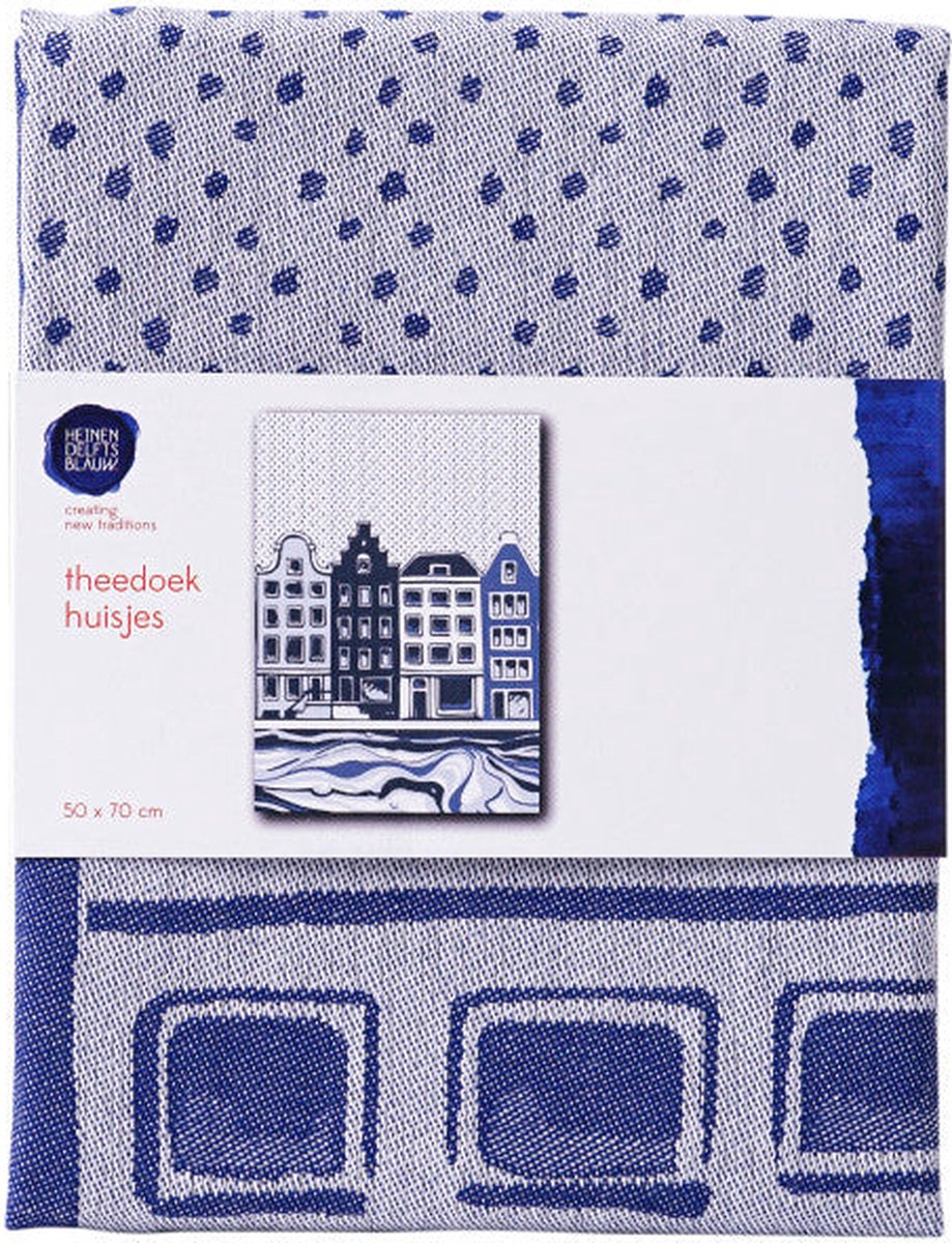 Heinen Delfts Blauw - Theedoek 'Huisjes'