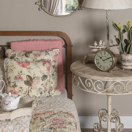 Clayre & Eef Kussenhoes 40*40 cm Beige Roze Polyester Katoen Vierkant Bloemen Sierkussenhoes Kussen hoes