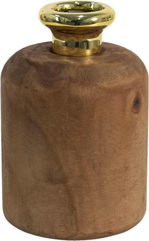 Clayre & Eef Decoratie Vaas Ø 8*13 cm Bruin Hout Rond Decoratie Pot