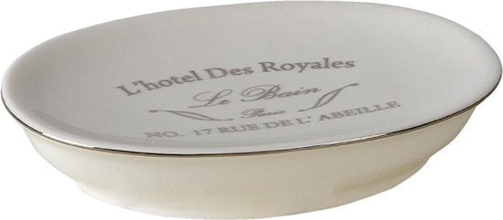 Clayre & Eef Zeepbakje 14*10*3 cm Wit Keramiek Ovaal Zeephouder Zeepschaaltje Zeeprekje