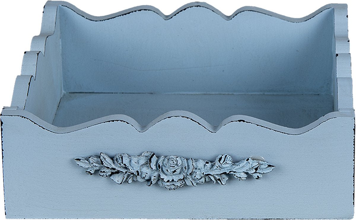 Clayre & Eef Servettenhouder 20x22x6 cm Blauw MDF Kunststof Bloemen Servethouder
