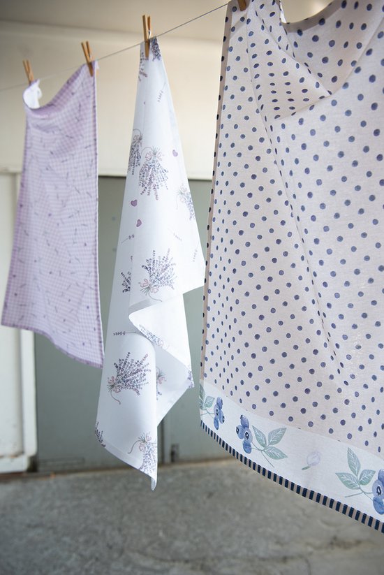 Clayre & Eef Theedoek 50*70 cm Paars Wit Katoen lavendel Keukenhanddoek Keukendoek Vaatdoek
