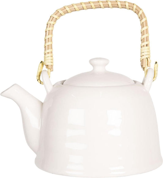 Clayre & Eef Theepot met Filter 800 ml Wit Porselein Rond Theekan