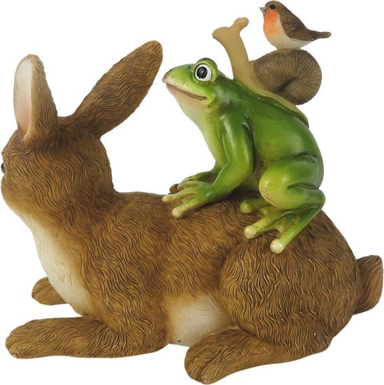 Clayre & Eef Beeld Konijn 13x7x11 cm Bruin Groen Kunststof Woonaccessoires Pasen Paashaas