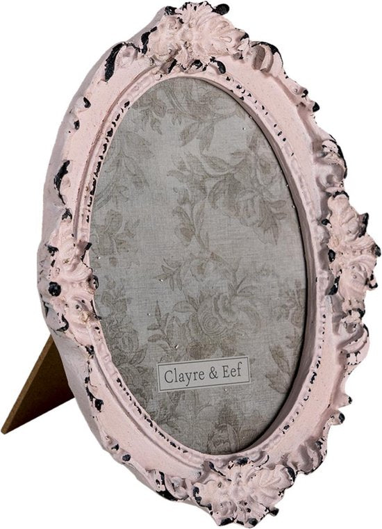 Clayre & Eef Fotolijst 17*2*20 cm / 12*15 cm Roze Kunststof Glas Bloemen Fotokader Wissellijst Foto Frame