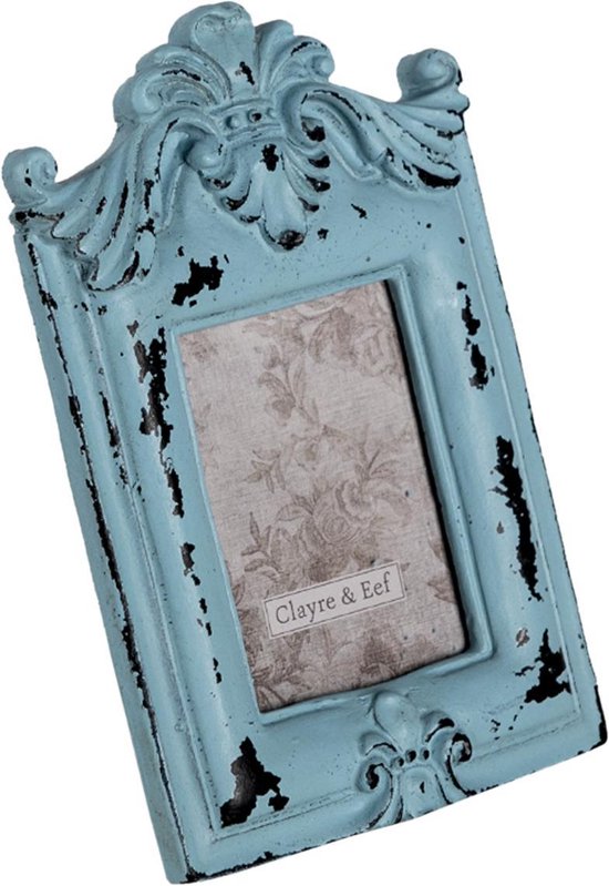 Clayre & Eef Fotolijst 9*1*14 cm / 5*8 cm Blauw Kunststof Glas Rechthoek Fotokader Wissellijst Foto Frame