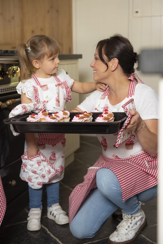 Clayre & Eef Ovenwant 16*30 cm Rood Katoen Cupcake Ovenhandschoen Cadeau voor haar